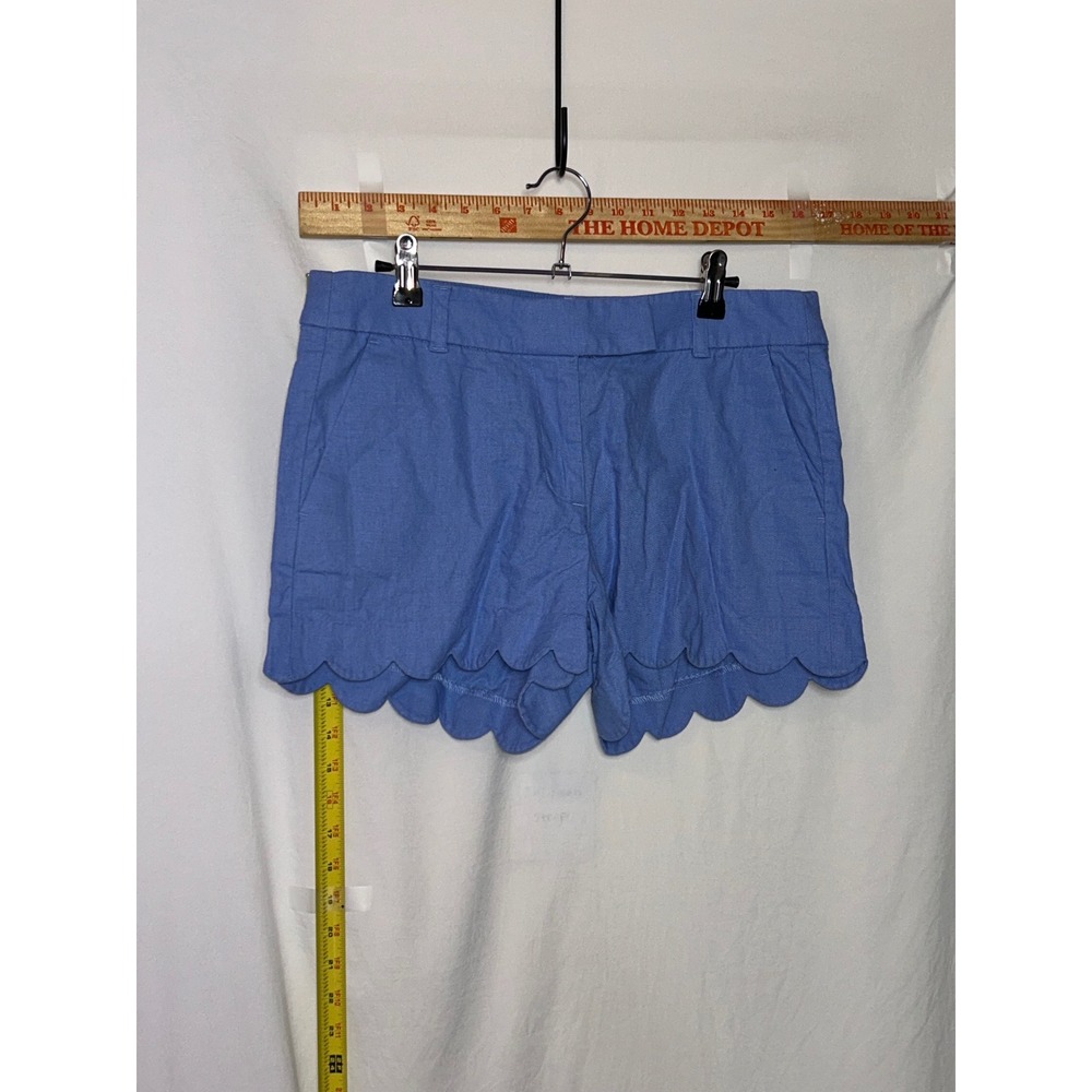 J.Crew Blue Scalloped‎ Hem Linen Cotton Blend Shorts Womens Size 8 Summer Preppy